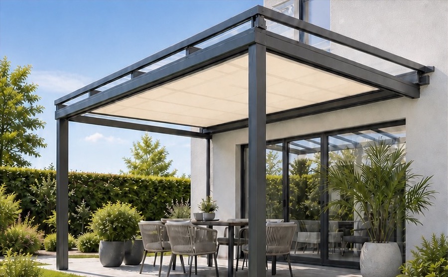 Beschattung unter einer Terrassenüberdachung
