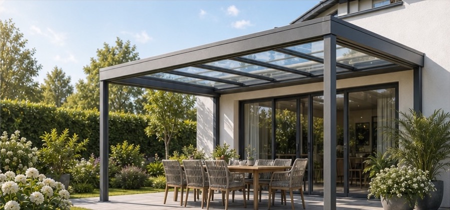 Terrassendach aus Aluminium und Glas