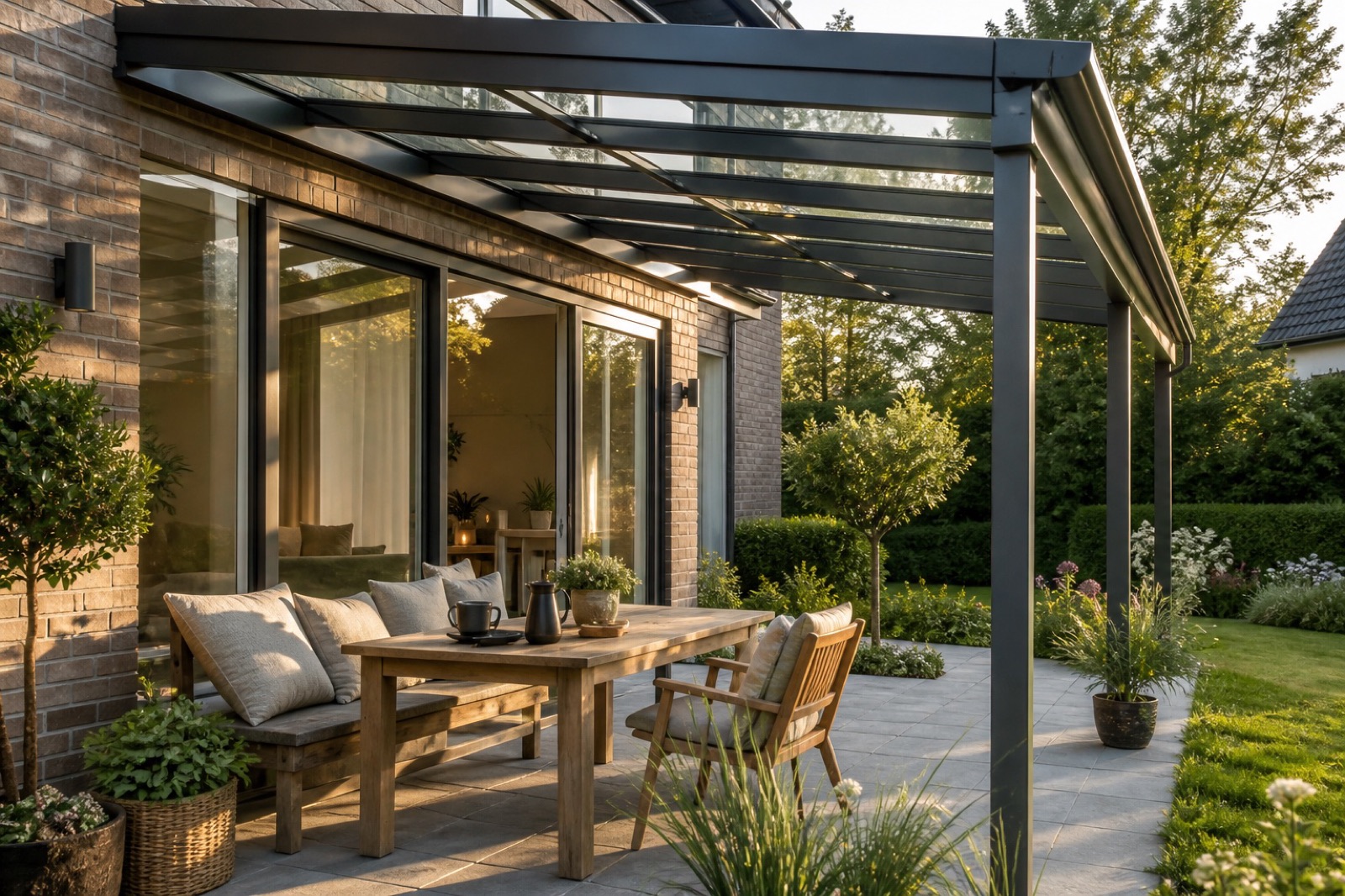 Terrasse mit integrierter Unterdachbeschattung