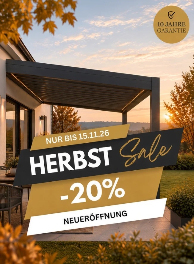 JAVARO Herbst-Aktion: 20% auf ausgewählte Terrassendächer und Carports, nur bis 15.11.2026